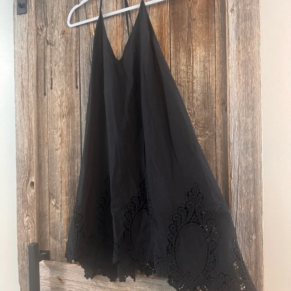Free People Intimately Easy Livin Slip Dress Black Crochet Hem Small Boho - Picture 4 of 8